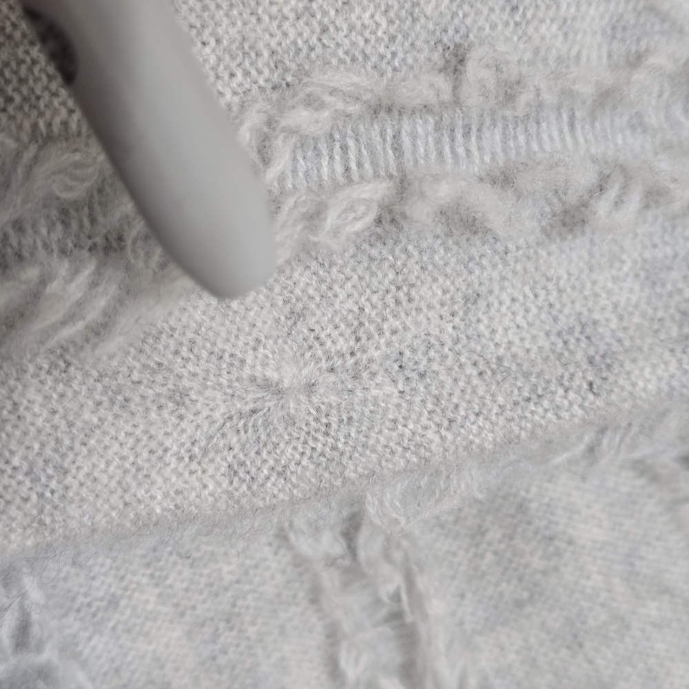 Neiman Marcus Women Cashmere L Cardigan Sweater Gray Fringe Luxury Cozy Office - Picture 13 of 16